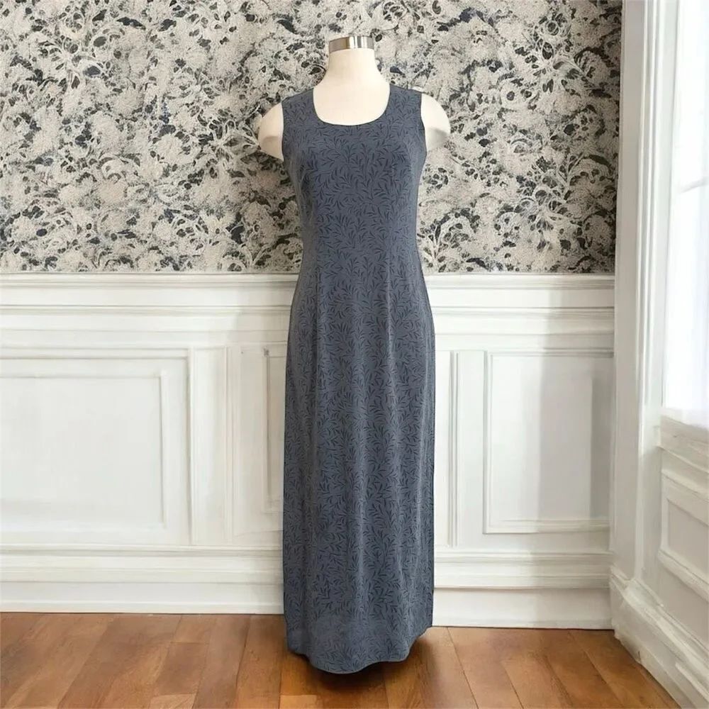 Banana Republic Grey Vine Floral Maxi Square Dress Chiffon Layered 2 XS Small